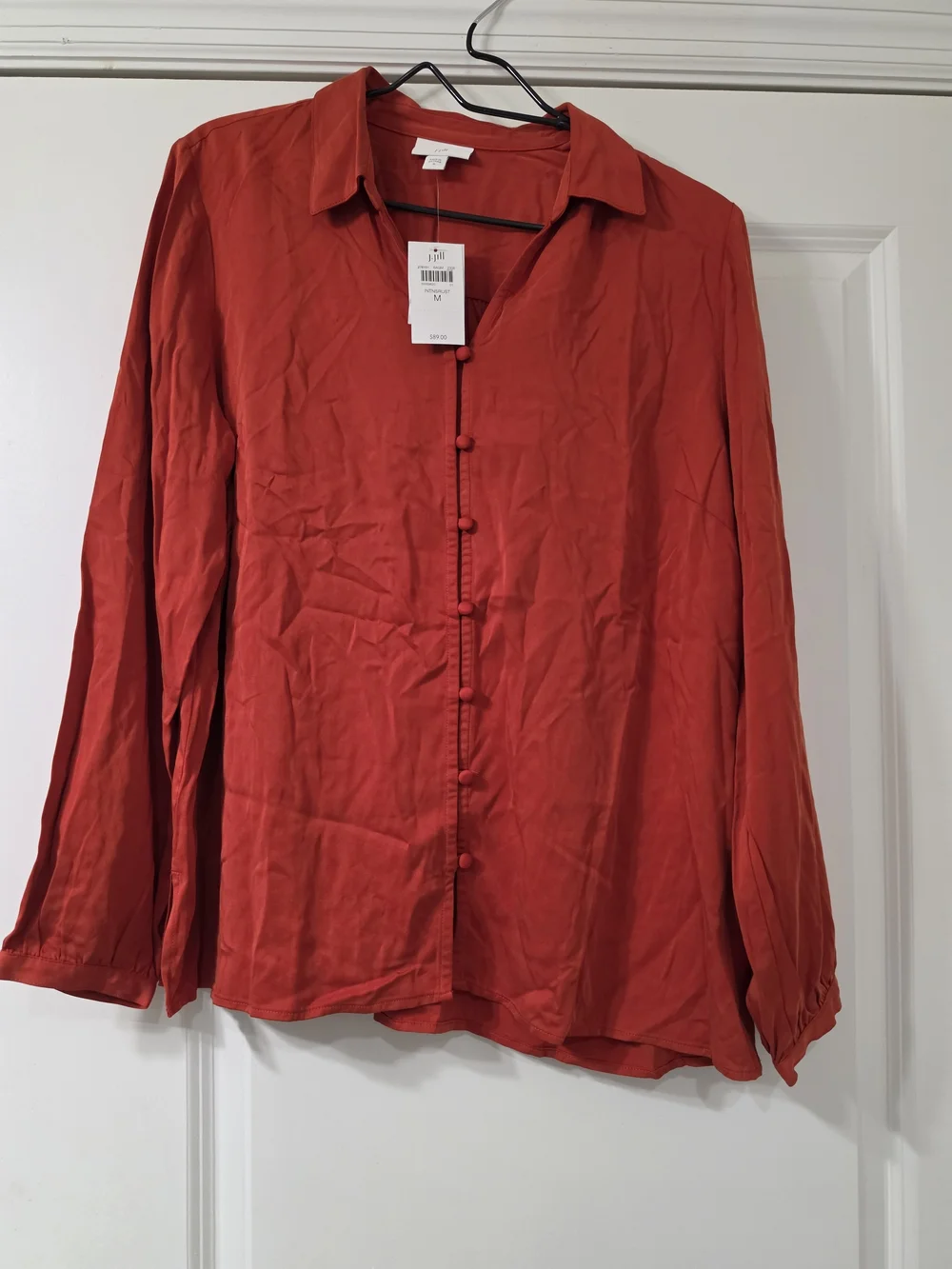 J. Jill Red Long-Sleeve Button-Down Shirt